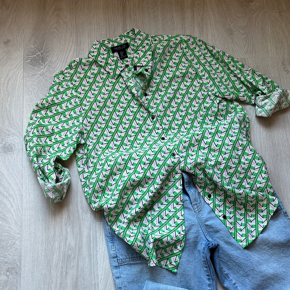 Rachel Zoe Geometric Green and Pink Blouse